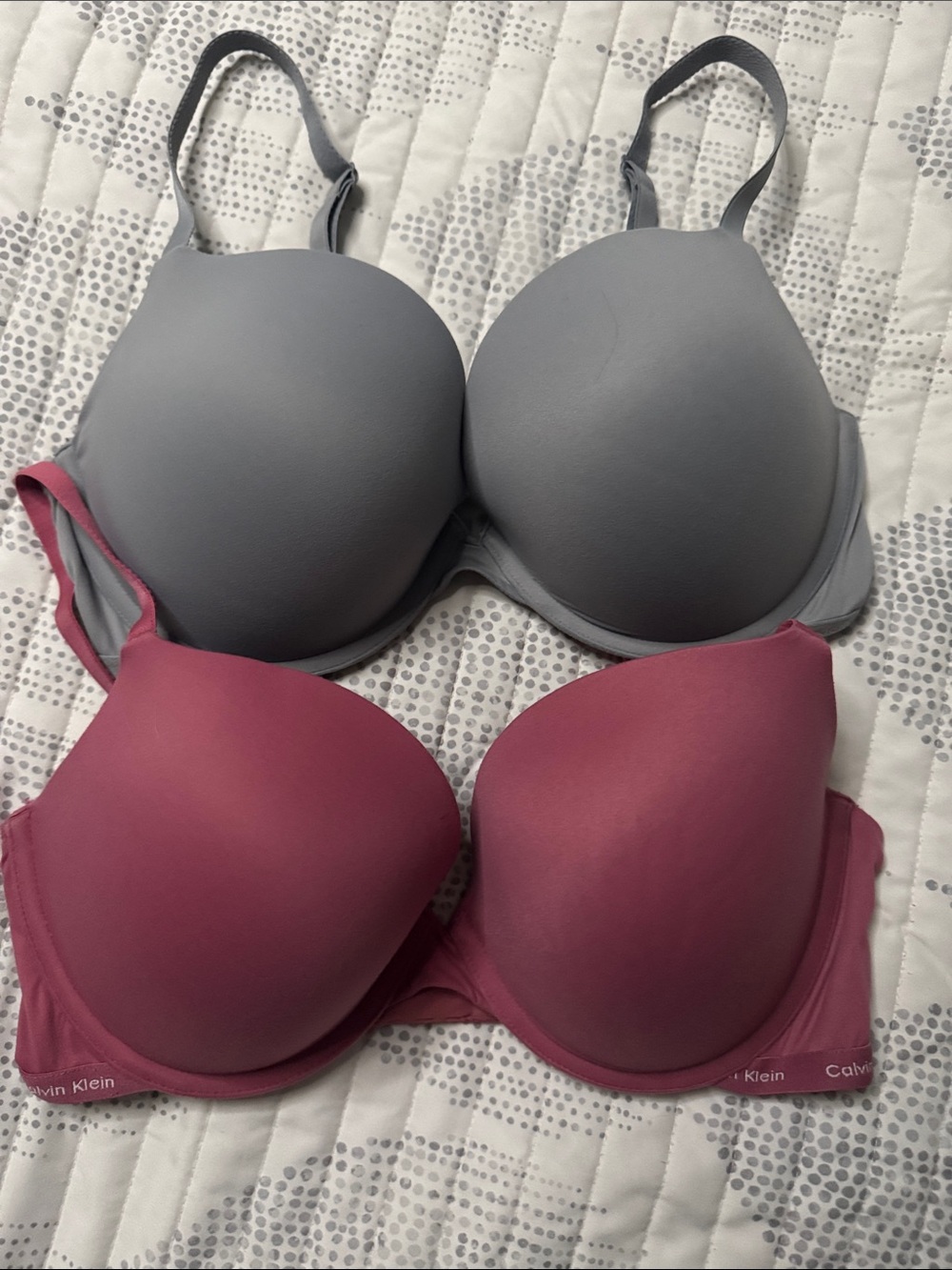 Calvin Klein Gray and Mauve Smooth T-Shirt Bras 2 pack